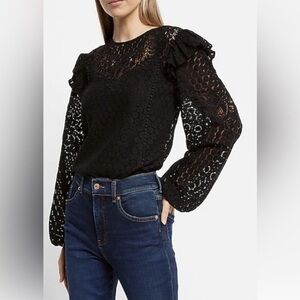 Express black lace ruffle long sleeve top with tank attached NEW size XS